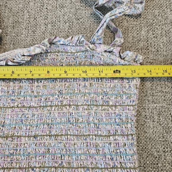 STORIA Floral Multicolor Smocked Bodycon Tie Strap Dress Size MEDIUM Ruffle Hem - Picture 8 of 13